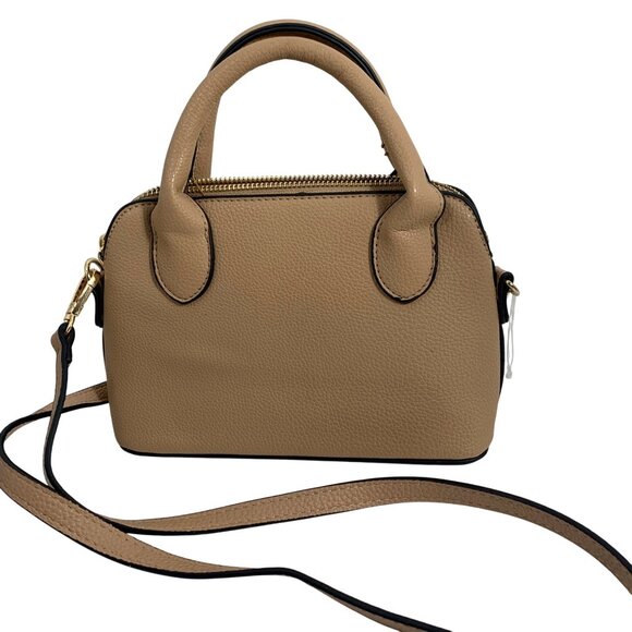 NWT $89 BEBE Fabiolo Micro Dome Vegan Leather Crossbody Handbag Taupe/Black Logo - Picture 6 of 8